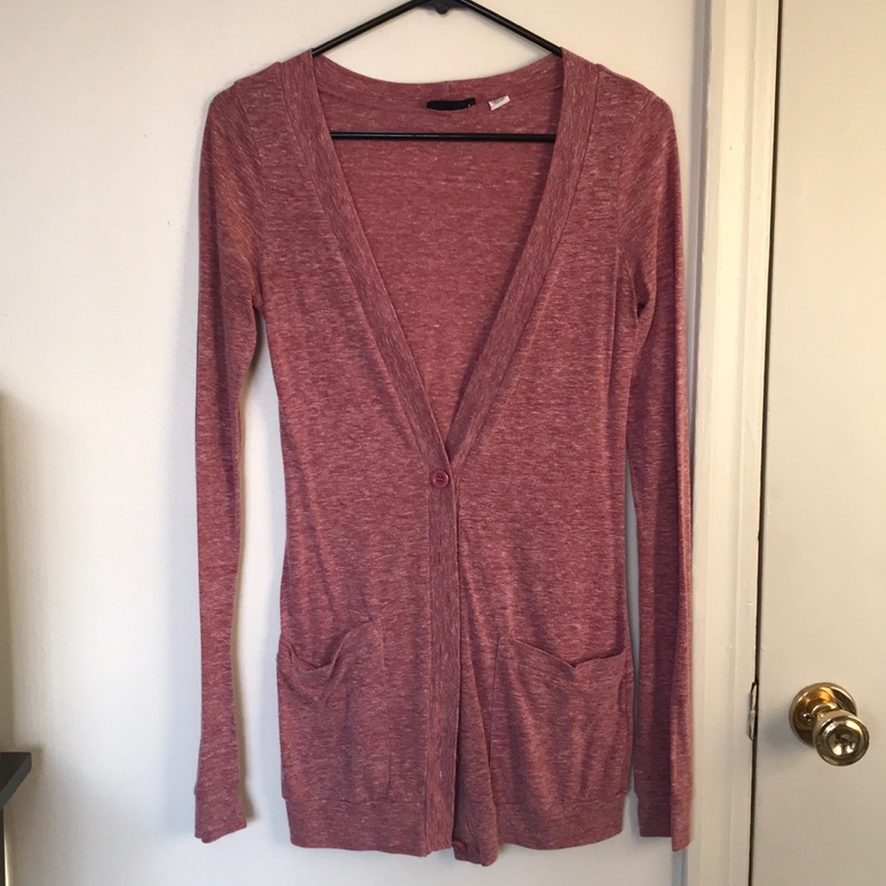 Maroon colored cardigan with pockets
